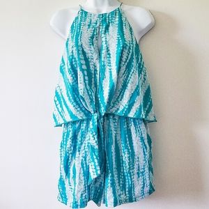 Tyche Women's Shorts Romper Sleeveless Medium Pockets Turquoise Blue